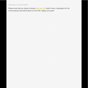 Closet is temporarily closed until Jan 15th.